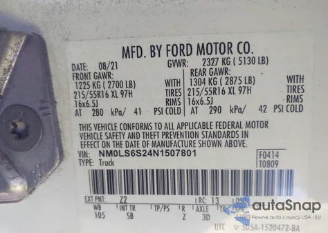 2022 Ford Transit Connect Xl from USA, damaged, VIN NM0LS6S24N1507801